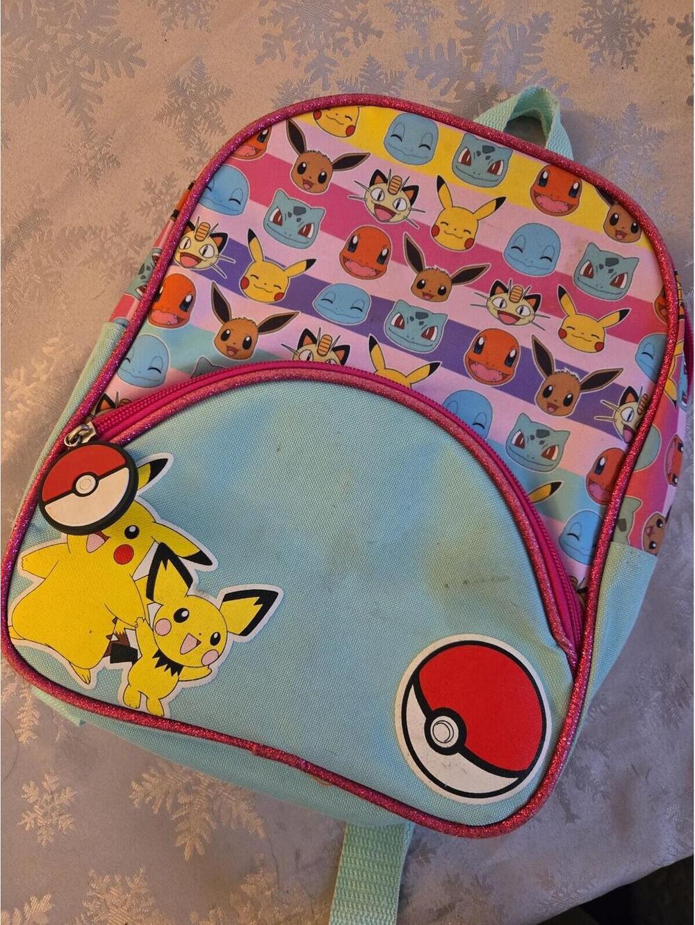 Vintage Pokemon Pikachu & Pichu Mini Backpack Teal Glitter Trim - Picture 6 of 6